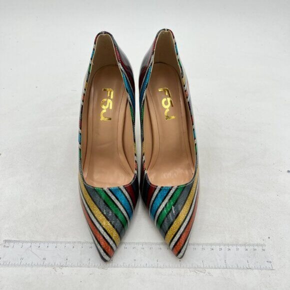 FSJ Multicolored Bridal Pointed Toe High Heel Crystal Pumps Slip on Wedding Shoe - Picture 3 of 8